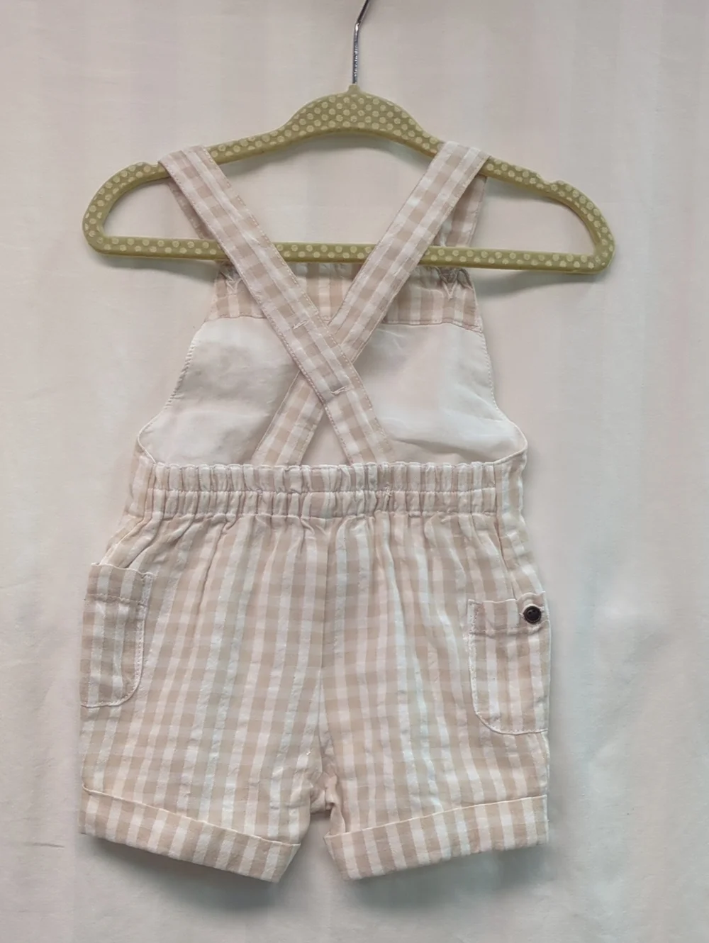 NWT Janie and Jack Linen Gingham Shortalls - 0-3 months